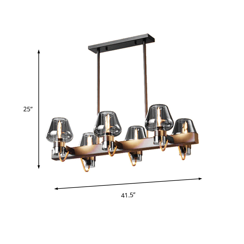 Cone Island Lighting Modernist Clear/Amber/Smoke Glass 6/8 Lights Black/Brass Ceiling Pendant Lamp with Linear Design