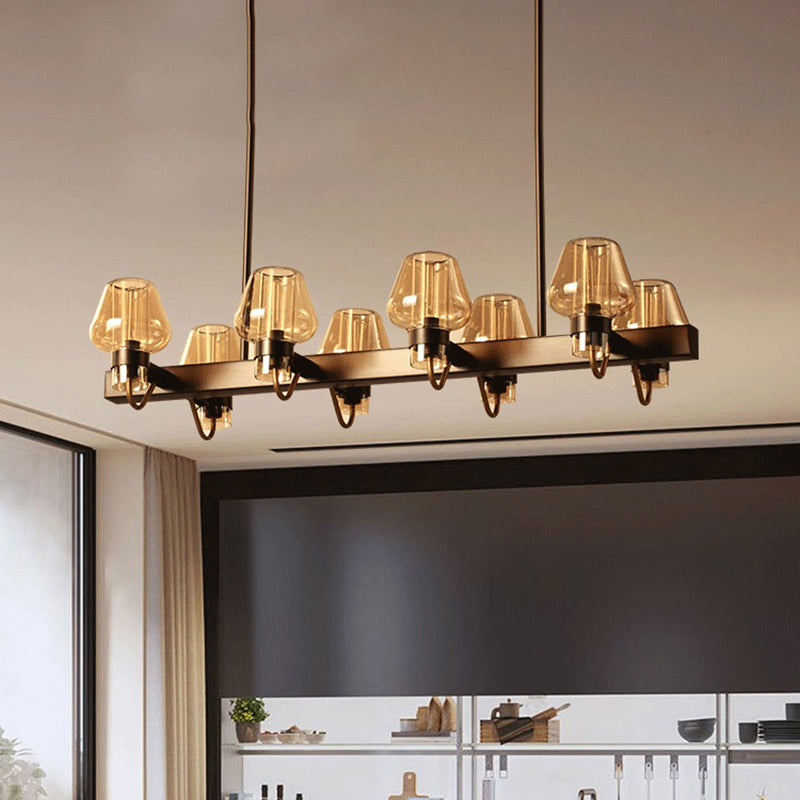 Cone Island Lighting Modernist Clear/Amber/Smoke Glass 6/8 Lights Black/Brass Ceiling Pendant Lamp with Linear Design