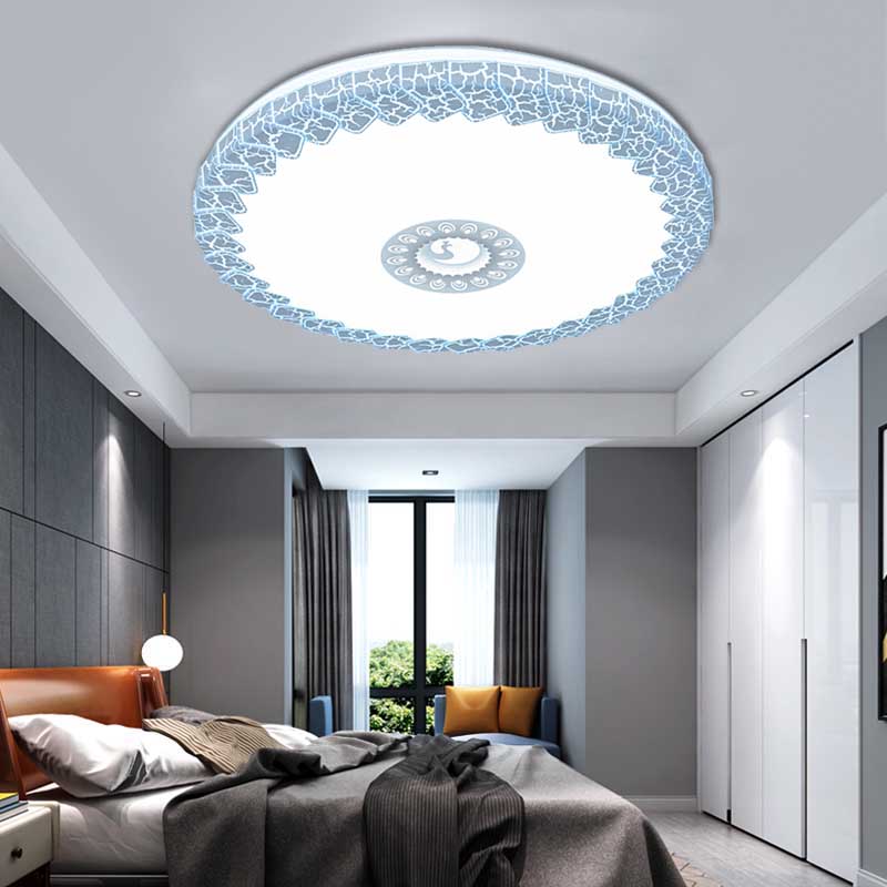 Minimalist LED Flush Mount with Acrylic Shade White/Blue/Gold Circular Crackle Ceiling Light for Bedroom in Warm/White, 15"/19" W