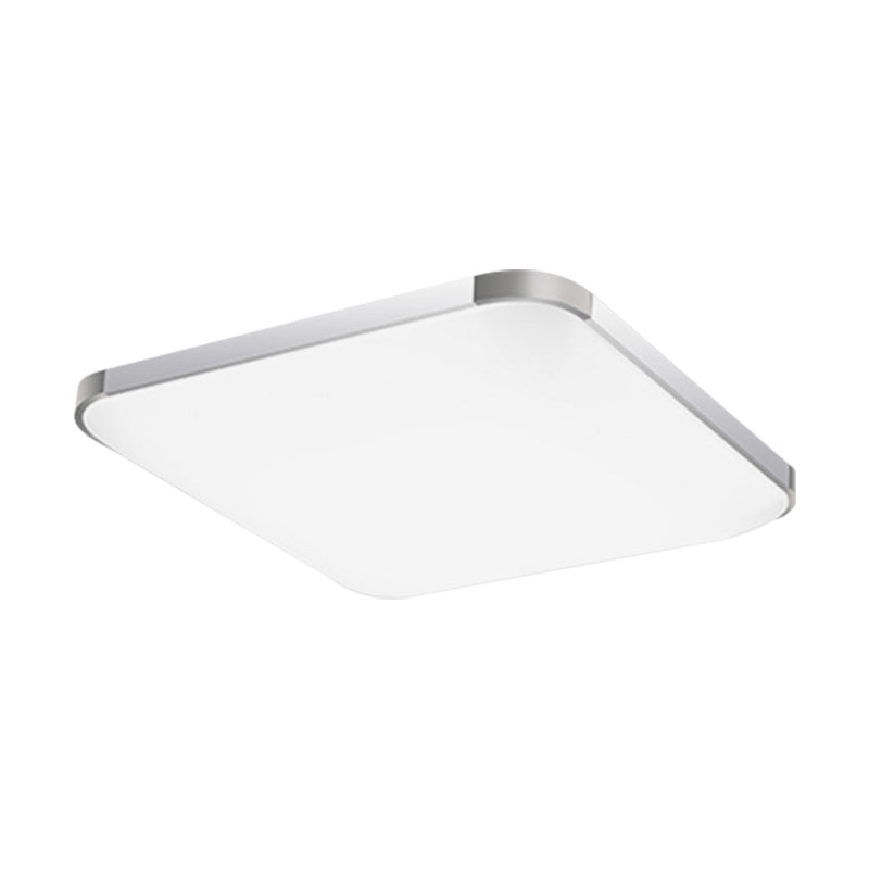 Flat Panel Flush Ceiling Light with Acrylic Diffuser Simple Style White/Silver LED Ceiling Fixture for Living Room in White, 21"/25.5"/36.5" W