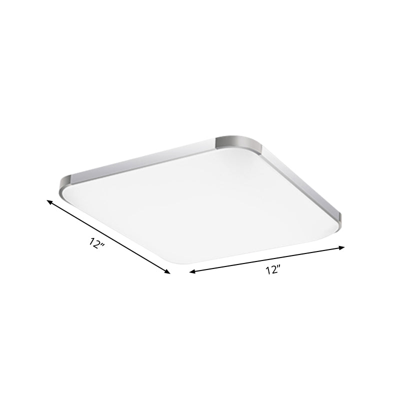 Flat Panel Flush Ceiling Light with Acrylic Diffuser Simple Style White/Silver LED Ceiling Fixture for Living Room in White, 21"/25.5"/36.5" W