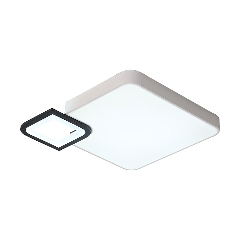 Lampe carrée encastrée moderne en métal blanc/blanc et noir, plafonnier LED pour salon en blanc chaud/blanc, 18"/21,5" de large