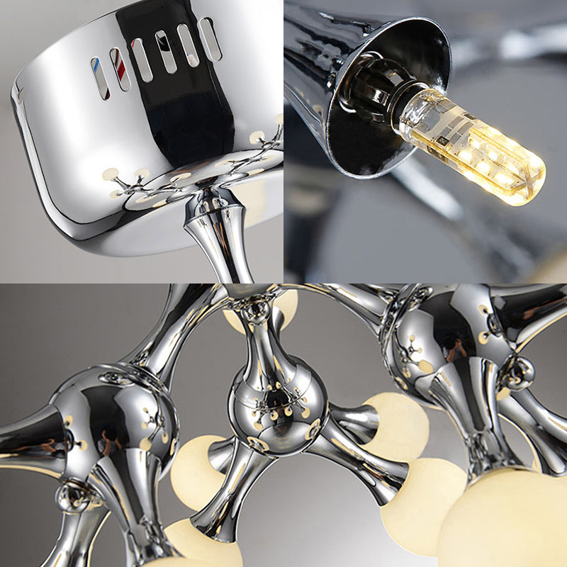 Rama de techo lámpara de montura nórdica 15 bombillas desnudas Luz de montaje de semi rascilla para sala de estar