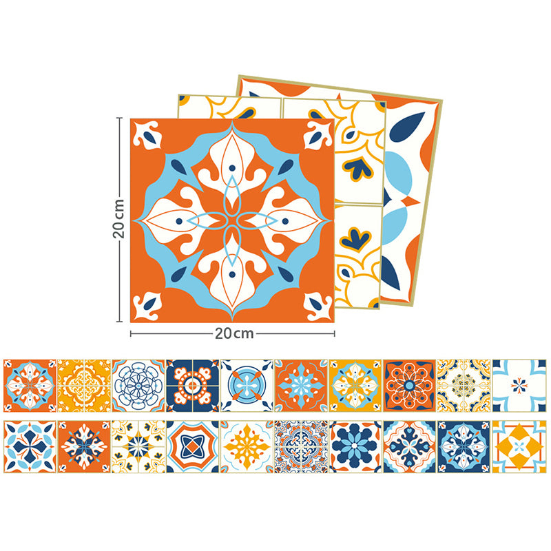 Boho Faux Tile Wallpaper Panel Set Orange-Blue Peel and Stick Wall Art for Bathroom