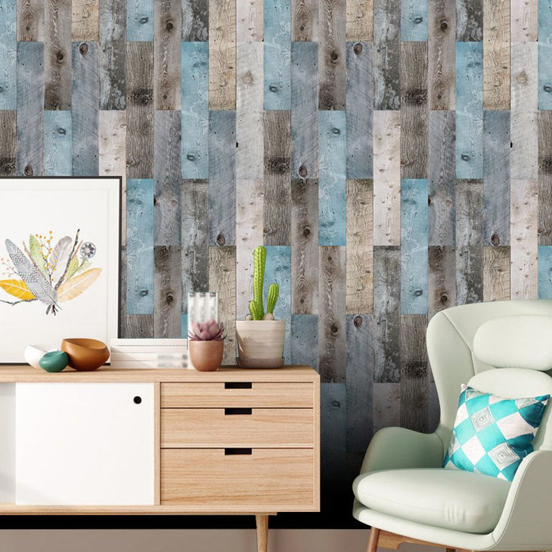 Grey-Blue Repurposed Wood Wallpaper Panel Peel and Stick Wall Covering for Living Room