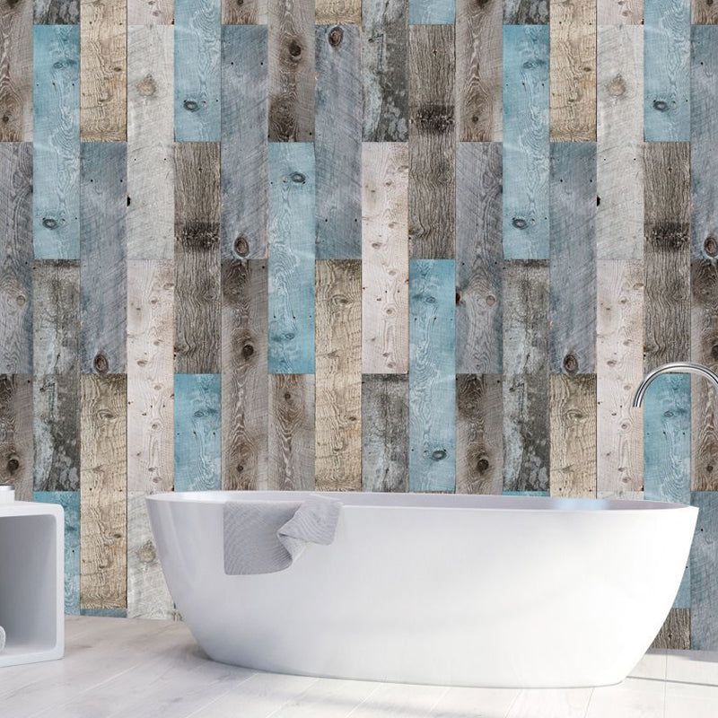 Grey-Blue Repurposed Wood Wallpaper Panel Peel and Stick Wall Covering for Living Room