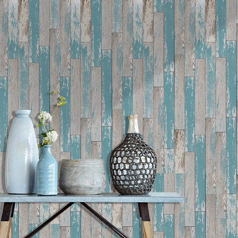 Self-Stick Blue Rustic Wallpaper Roll 9.7-sq ft Reclaimed Barn-Wood Wall Covering for Dining Room