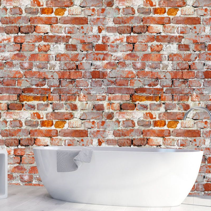 Rustic Aged Brick Look Wallpaper Panel Set Red-Brown Bedroom Wall Art, 8.6-sq ft, Self Sticking