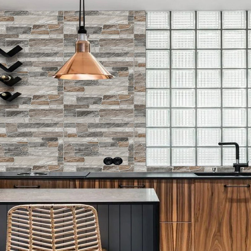 Grey Stone Wallpaper Panels Adhesive Rural Restaurant Wall Covering, 8' L x 8" W