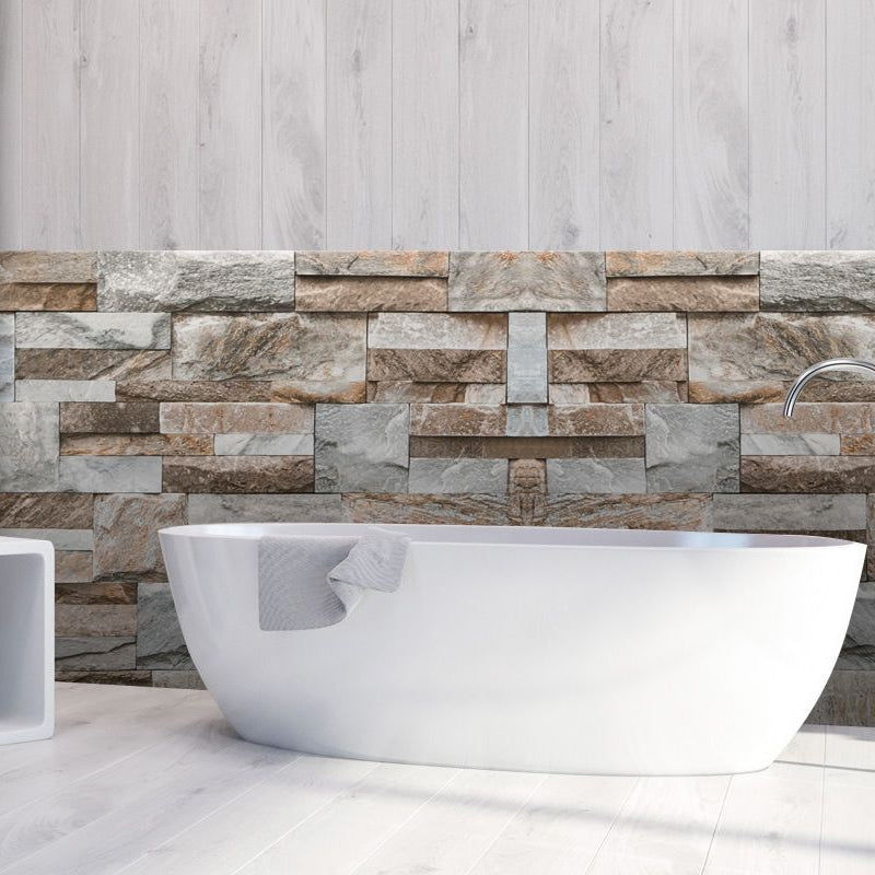 Country Marble Rock Stick Wallpaper Panel for Washroom 8' x 8" Wall Decor in Brown