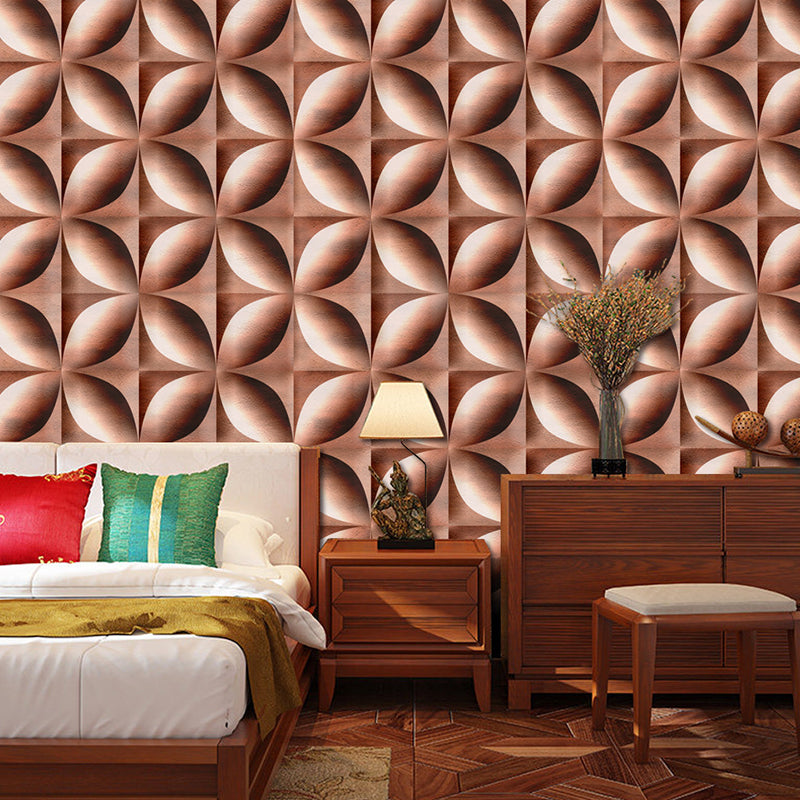 Coffee 4-Petal Flower Wallpaper Panel Geometric Modern Self Adhesive Wall Art for Home