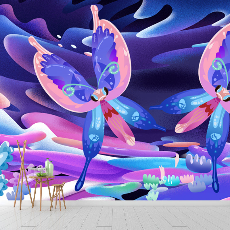 Magic Twin Butterfly Mural Decal for Kids Room Animal Wall Decor, Custom Size Available