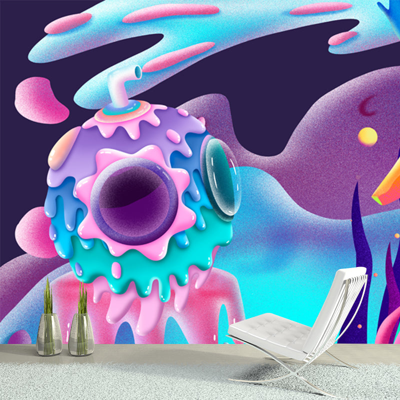 Illustration Deer and Ball Mural for Living Room, Blur-Purple, Personalized Size