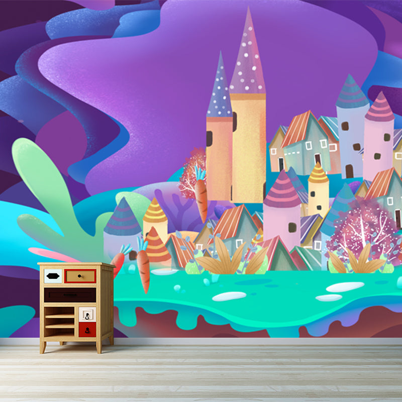 Huge Castle Wall Covering Mural Childrens Art Magical House Wall Decor in Purple
