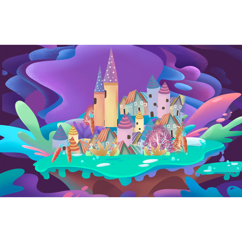 Huge Castle Wall Covering Mural Childrens Art Magical House Wall Decor in Purple