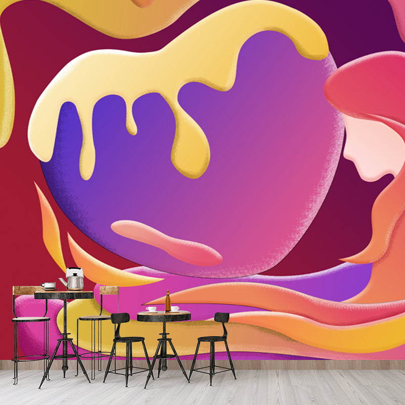 Orange Melting Mermaid Mural Wallpaper Waterproofing Wall Art for Living Room, Optional Size