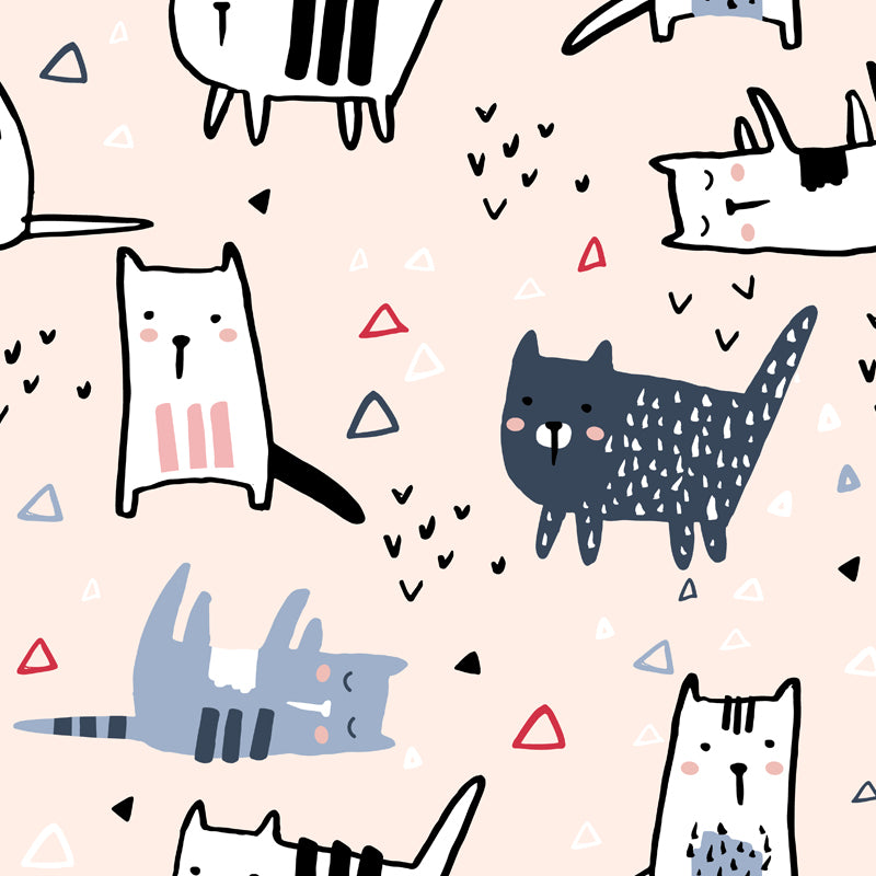 Nude Pink Cartoon Wall Mural Decal Full Size Cat Wall Covering for Childrens Bedroom