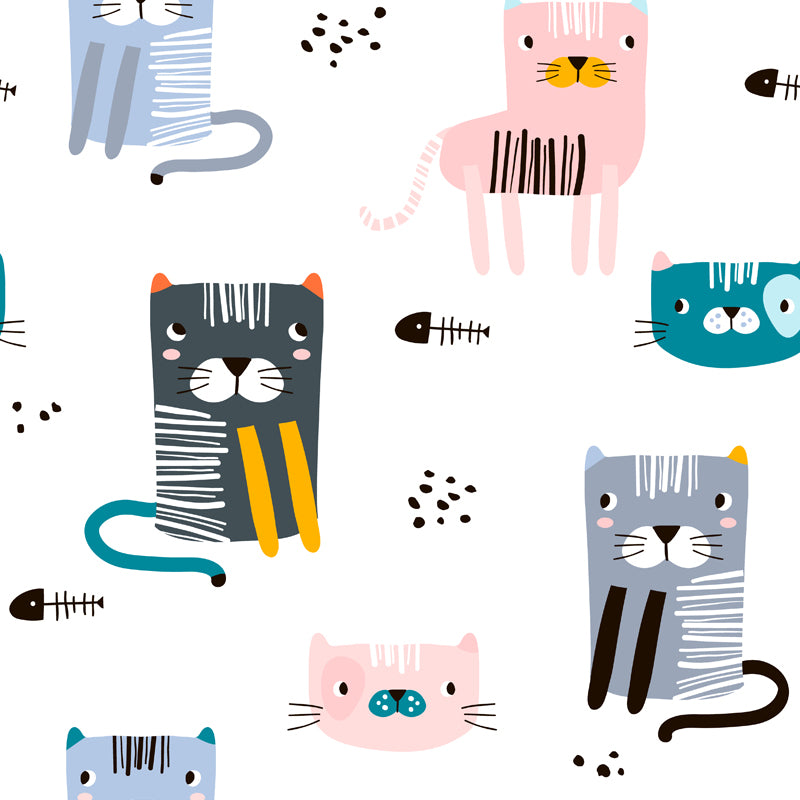 Cat with Fish Bone Mural Childrens Art Washable Bedroom Wall Decoration, Custom Made