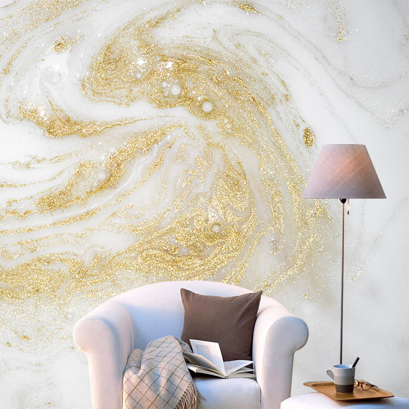 Art Deco Lava Wallpaper Mural for Corridor Custom Wall Covering in Gold and White