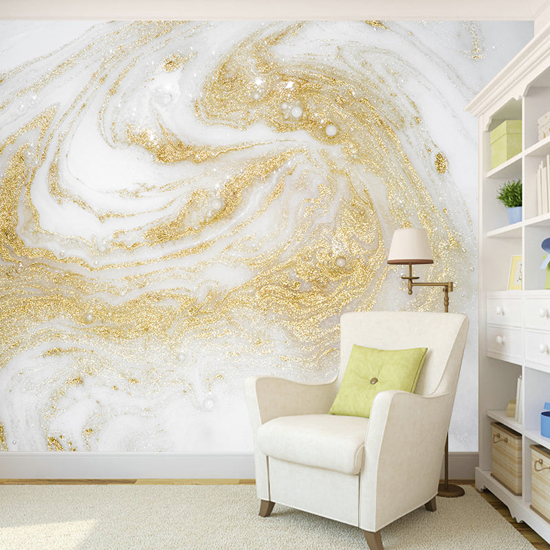Art Deco Lava Wallpaper Mural for Corridor Custom Wall Covering in Gold and White