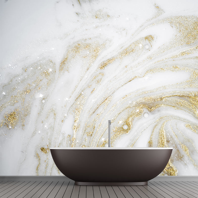 White-Gold Modernist Mural Decal Whole Jewel and Sequins Effect Wall Decor for Living Room