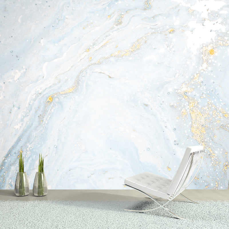 Faux Glitter Texture Mural in Blue-Gold Minimalistic Wall Covering for Accent Wall