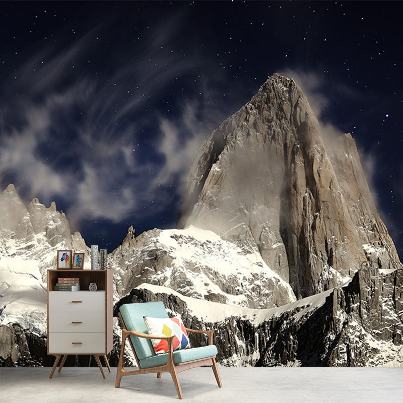 Modern Snowy Mountain Mural Decal for Living Room Customized Wall Covering in Brown