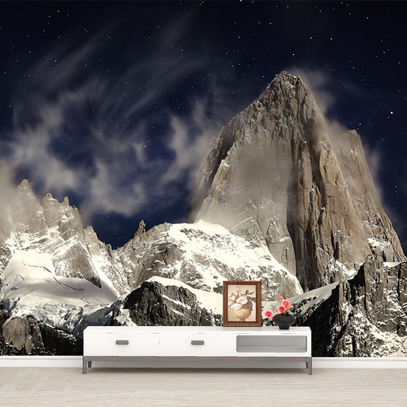 Modern Snowy Mountain Mural Decal for Living Room Customized Wall Covering in Brown
