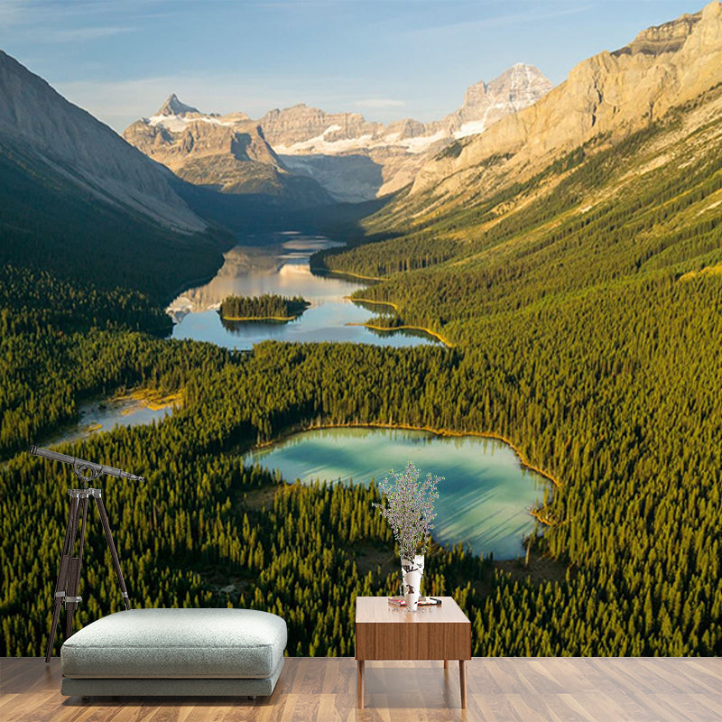 Custom Photography Modern Mural with Meadow Puddles Among Mountains Pattern, Blue-Green