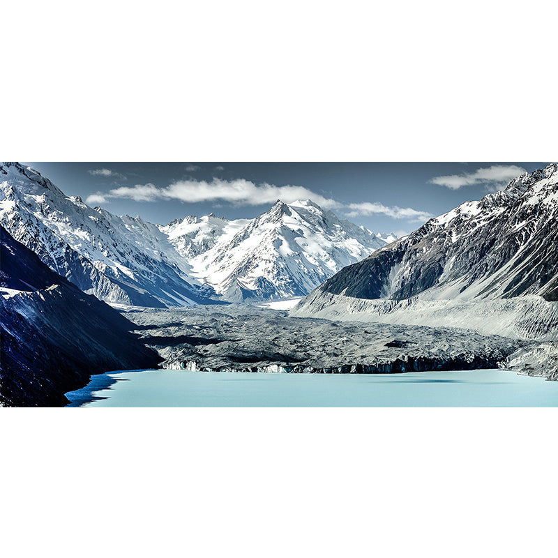 Modern Snow Mountain Scenery Mural Non-Woven Waterproof Grey-White Wall Art for Home
