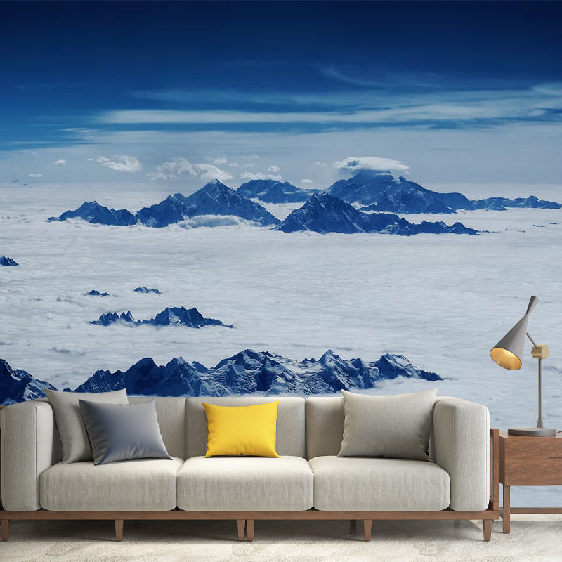 Wilds Covered by Snow Mural in White Contemporary Wall Art for Living Room, Custom Print