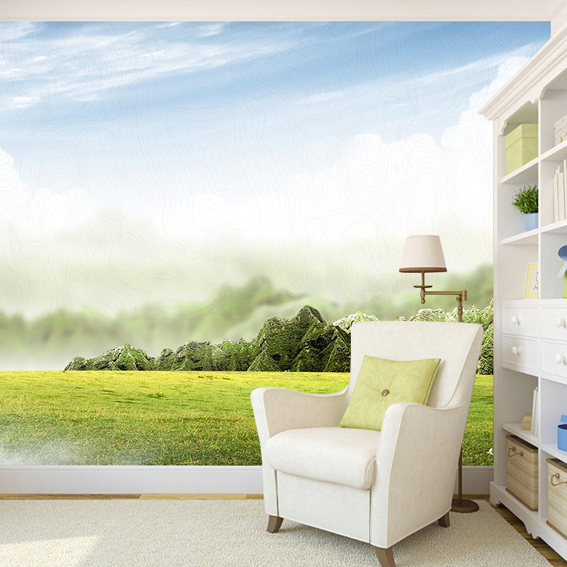 Picturesque Meadow Wall Covering Mural for Bedroom, Green, Customized Size Available