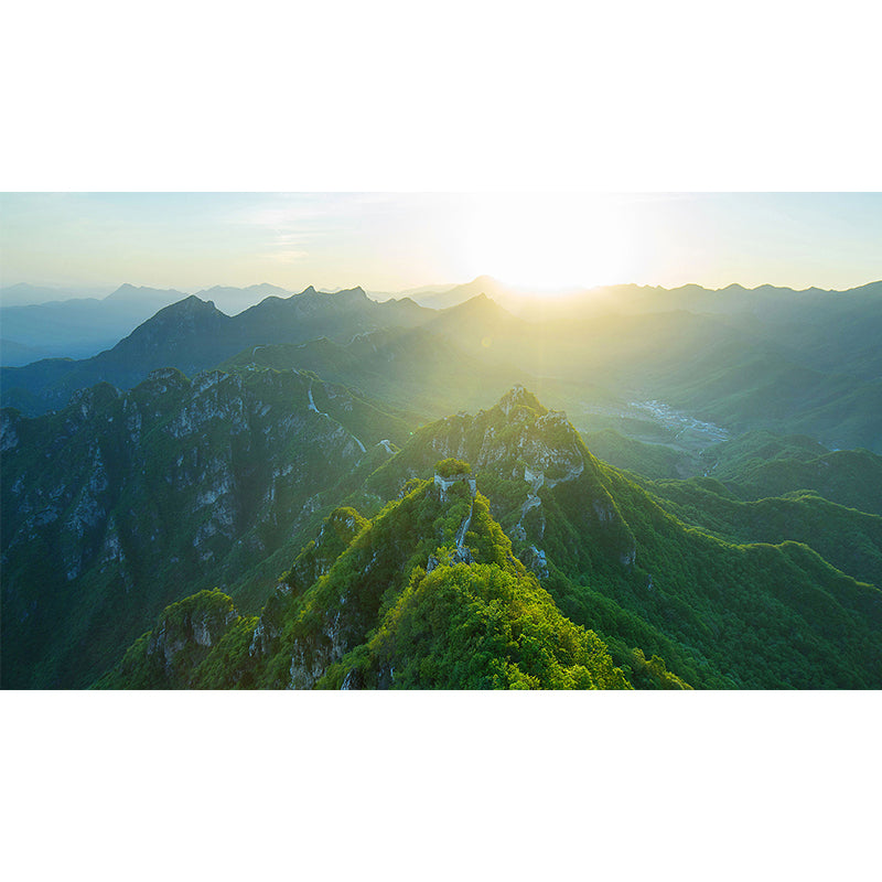 Full-Size Scenic View Mural for Home Sunrise in the Great Wall Wall Decor in Green, Waterproof
