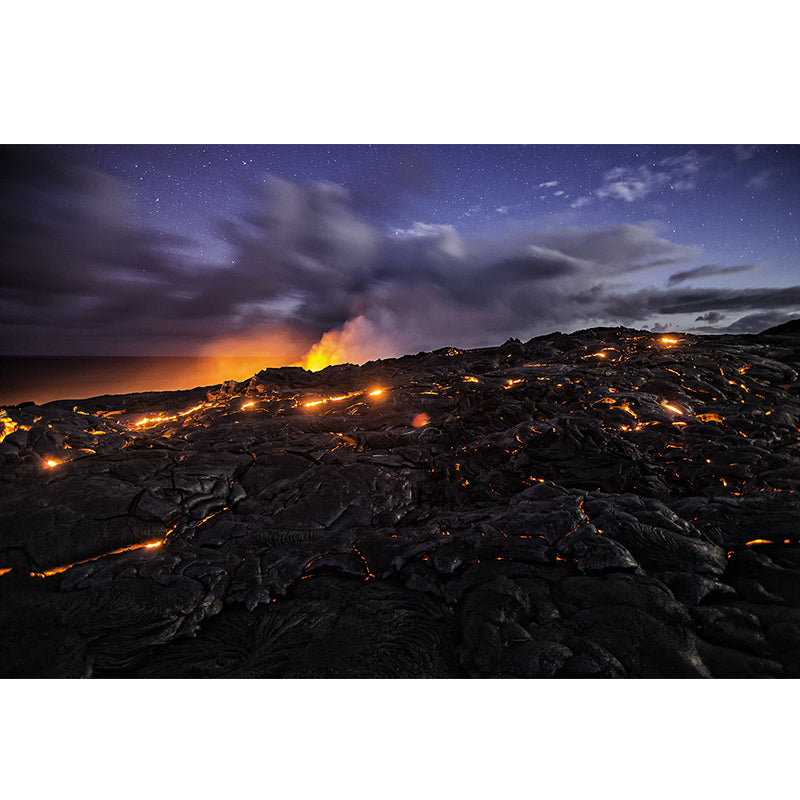 Photography Volcano Scene Mural Large Wall Covering for Living Room, Customized Size