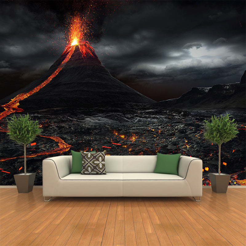 Volcano Eruption Wallpaper Mural Black Modern Style Wall Decor for Bedroom, Custom Made