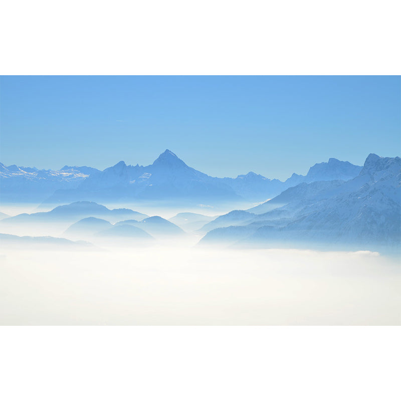 Large Hazy Mountains Mural Wallpaper Blue Non-Woven Cloth Wall Decor, Stain-Proof, Custom Print