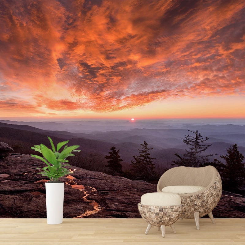 Mountain with Evening Glow Mural Decal Orange Contemporary Wall Art for Living Room
