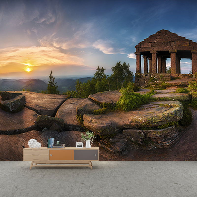 Huge Contemporary Mural Brown Sunset Stone Pavilion at Peak View Wall Decor, Custom Made