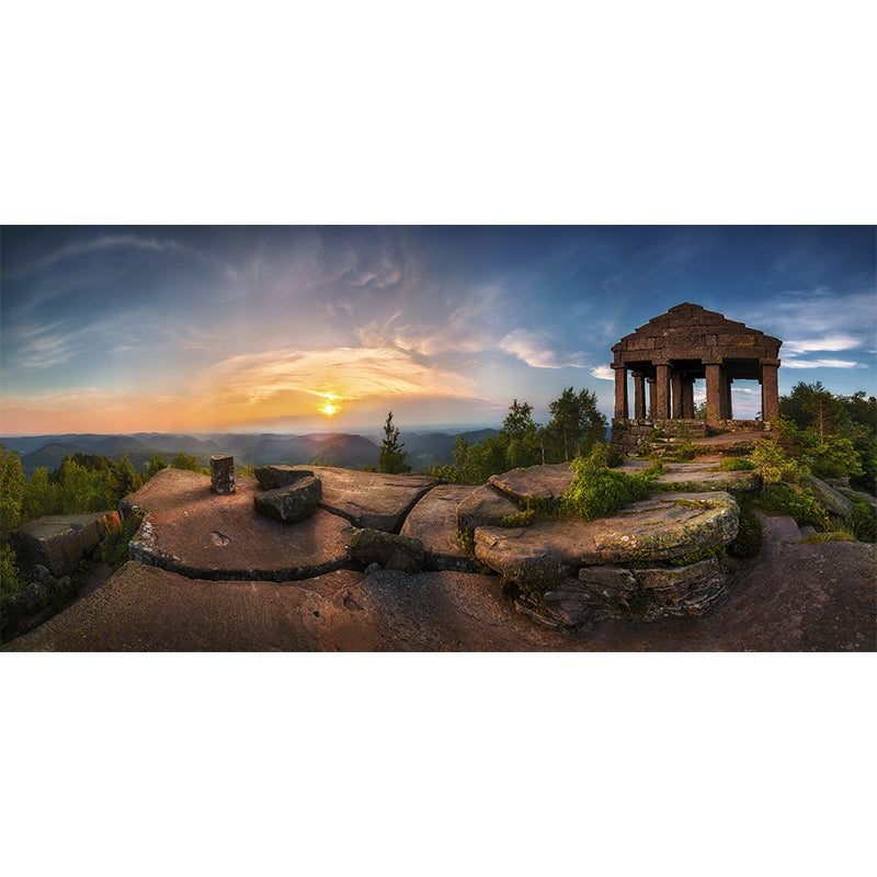 Huge Contemporary Mural Brown Sunset Stone Pavilion at Peak View Wall Decor, Custom Made