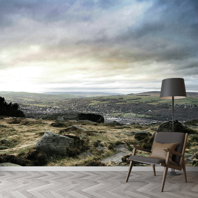 Modern Autumn Wildland Scenery Mural Non-Woven Washable Brown Wall Covering for Home