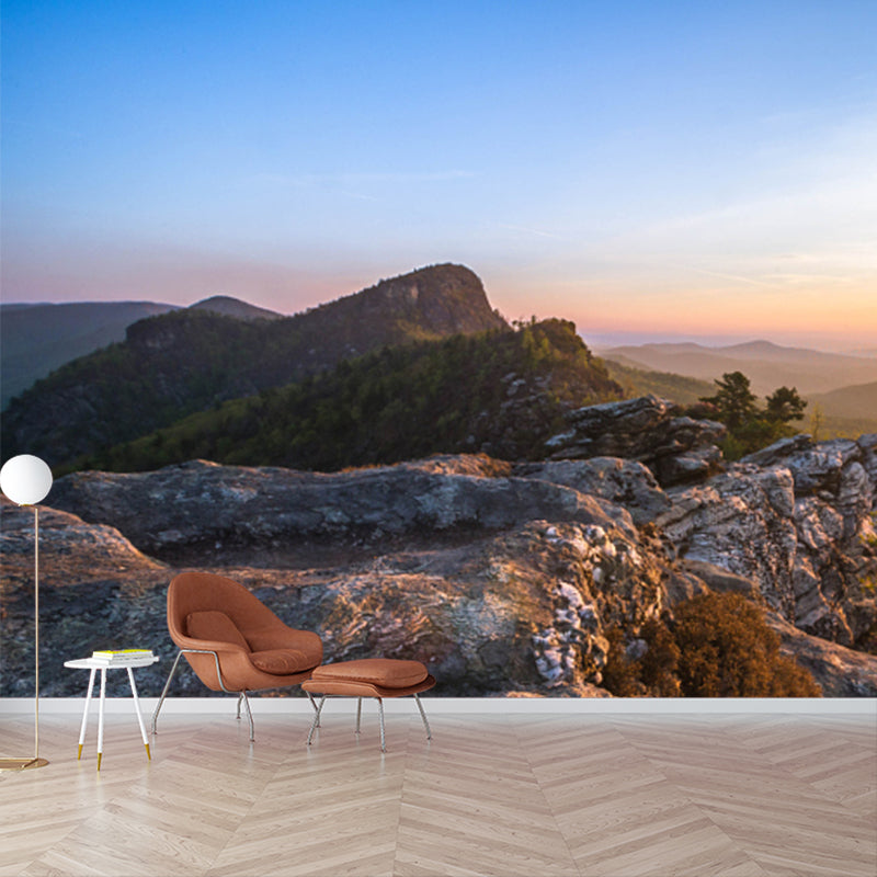 Custom Photo Print Modern Mural with Sunrise View from Rock Peak Pattern in Brown