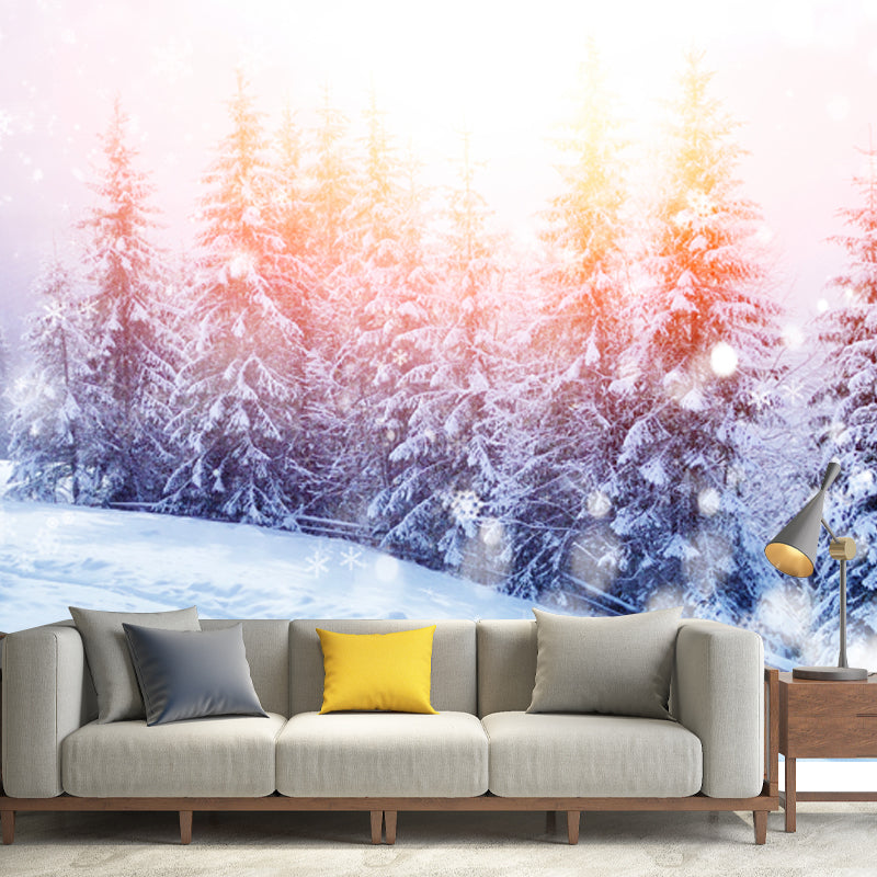 Modernist Sunlight Snowy Cypress Mural for Living Room Custom Wall Decor in Pink