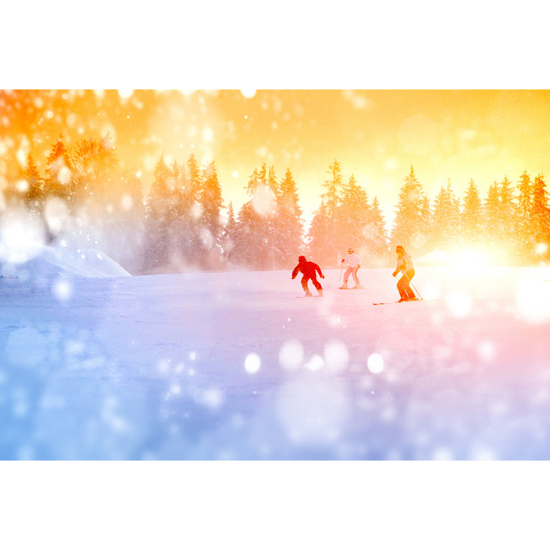 Lovely Kids Snow Skiing Mural Wallpaper for Bedroom, Yellow-Blue, Made to Measure