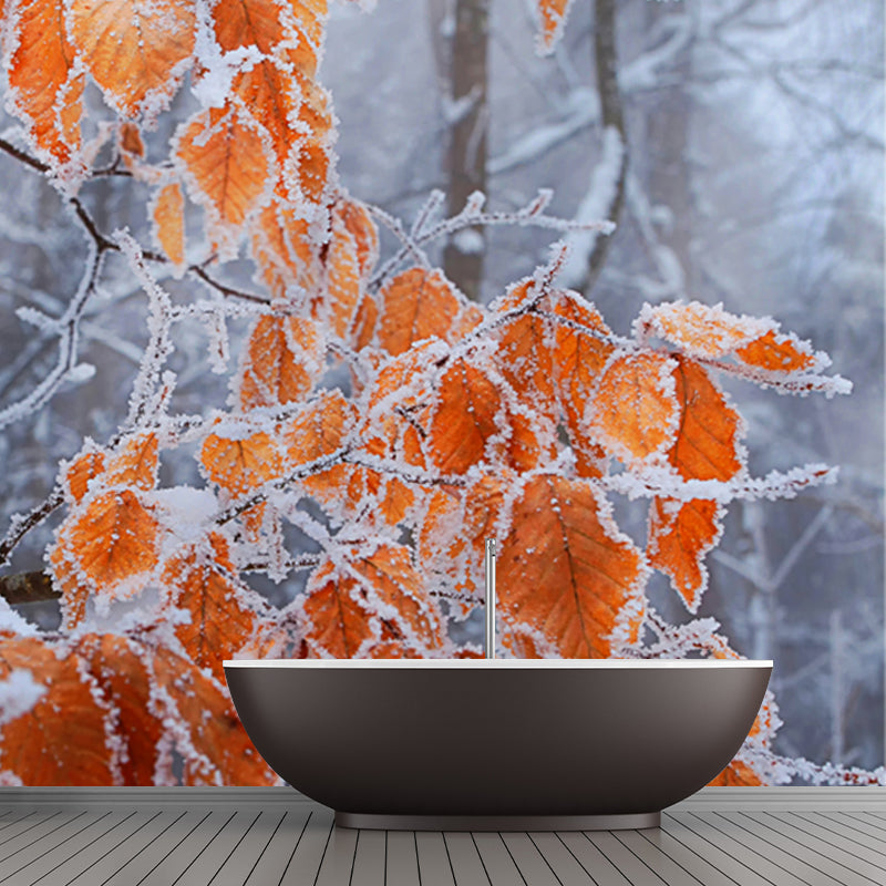Orange Leaf Snow Scenery Mural Moisture Resistant Modern Bedroom Wall Decoration