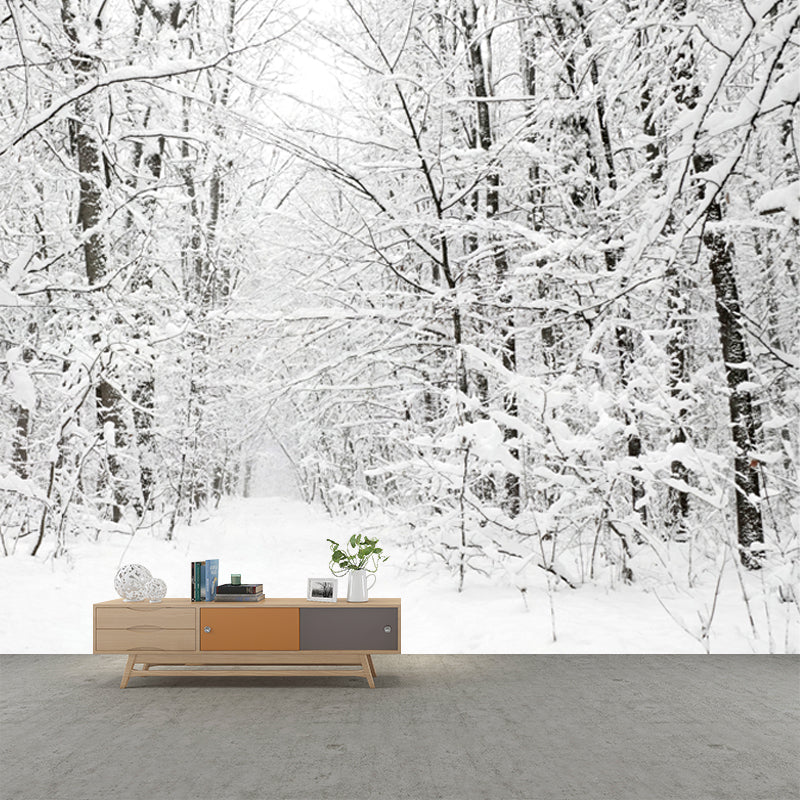 White Snowy Leafless Trees Mural Winter Scene Modern Moisture Resistant Wall Art