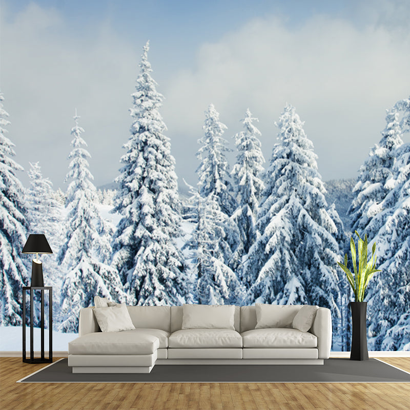Cypress Covered with Snow Mural Modern Waterproof Bedroom Wall Art, Custom Made, White