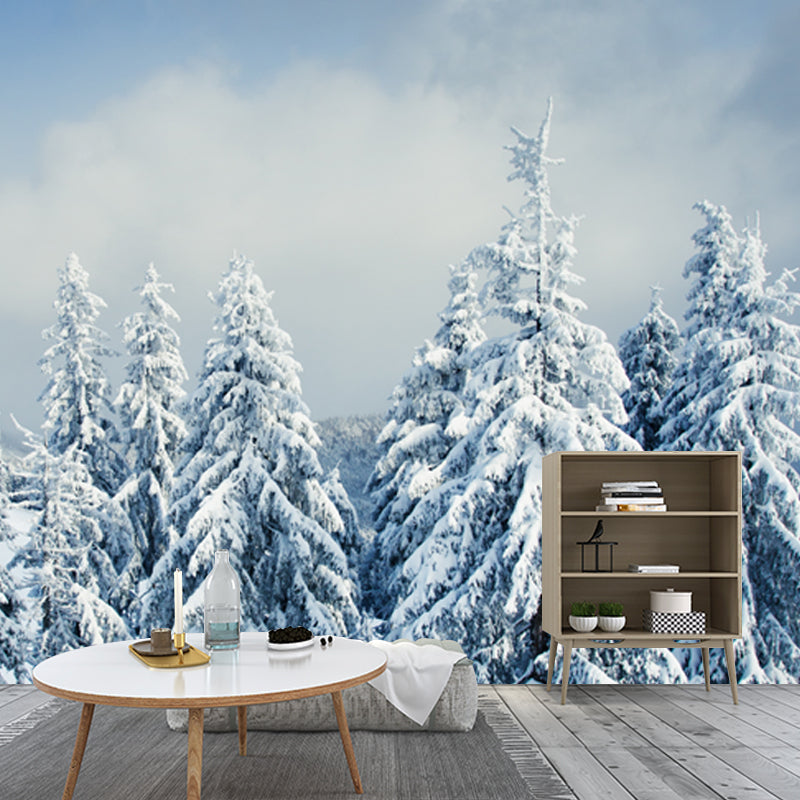 Cypress Covered with Snow Mural Modern Waterproof Bedroom Wall Art, Custom Made, White