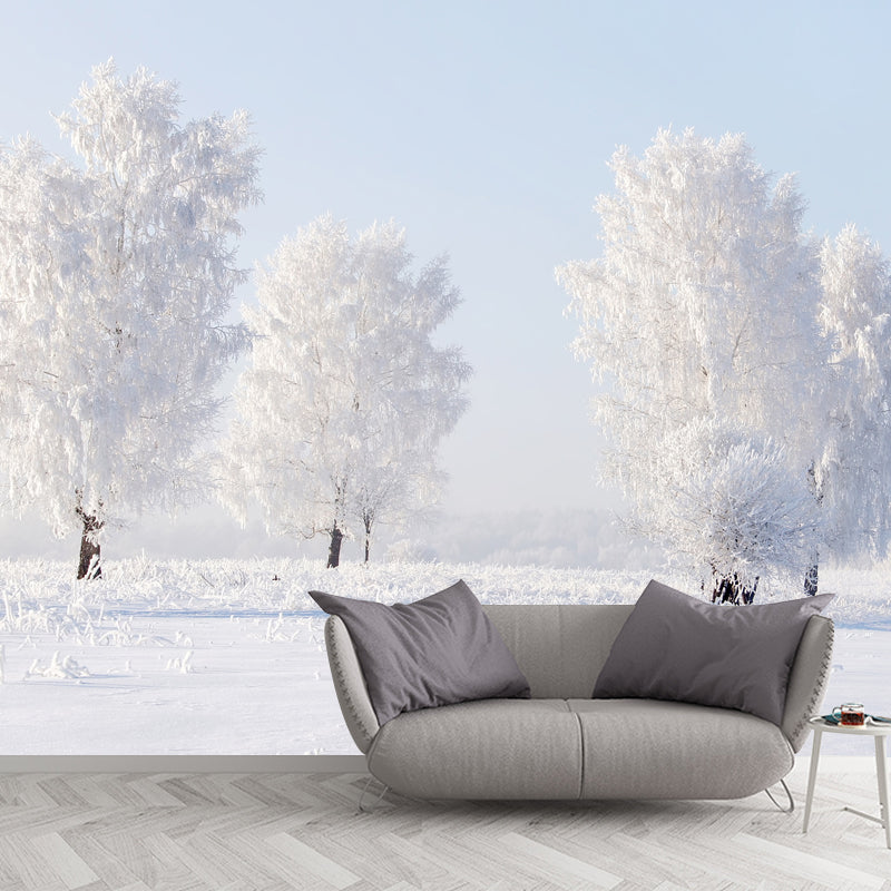 Extra Large Landscape Mural Nordic Pure Snow World Wall Art in White for Living Room