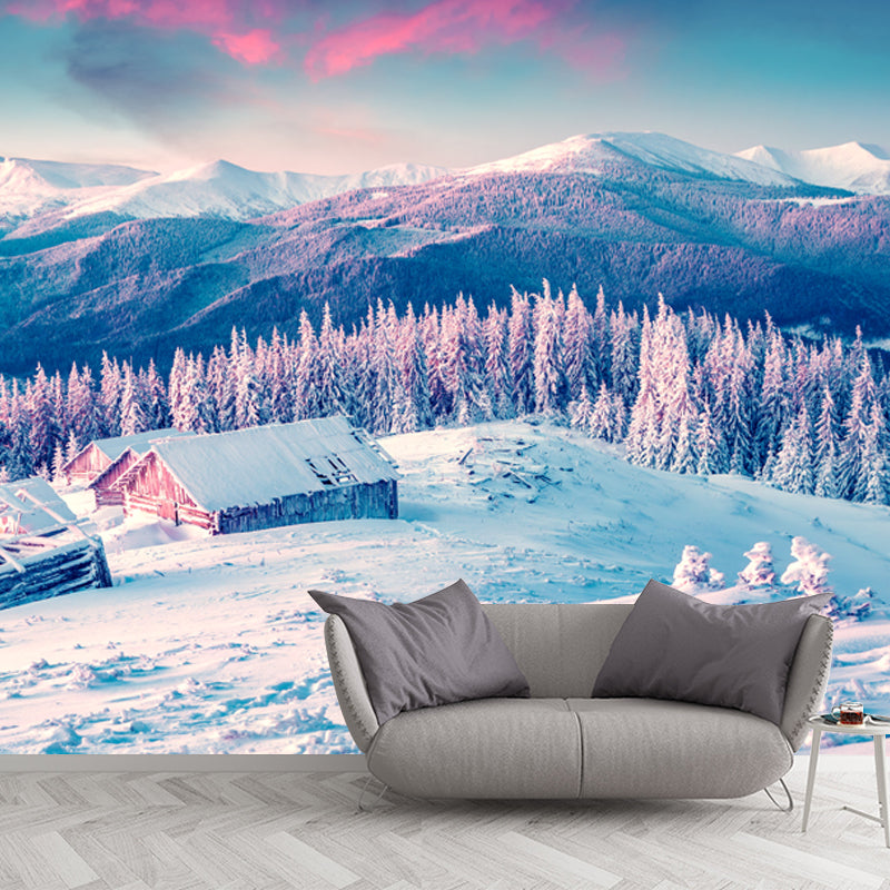 Scandinavian Snow Mountain Scenery Mural Blue Living Room Wall Art, Made to Measure