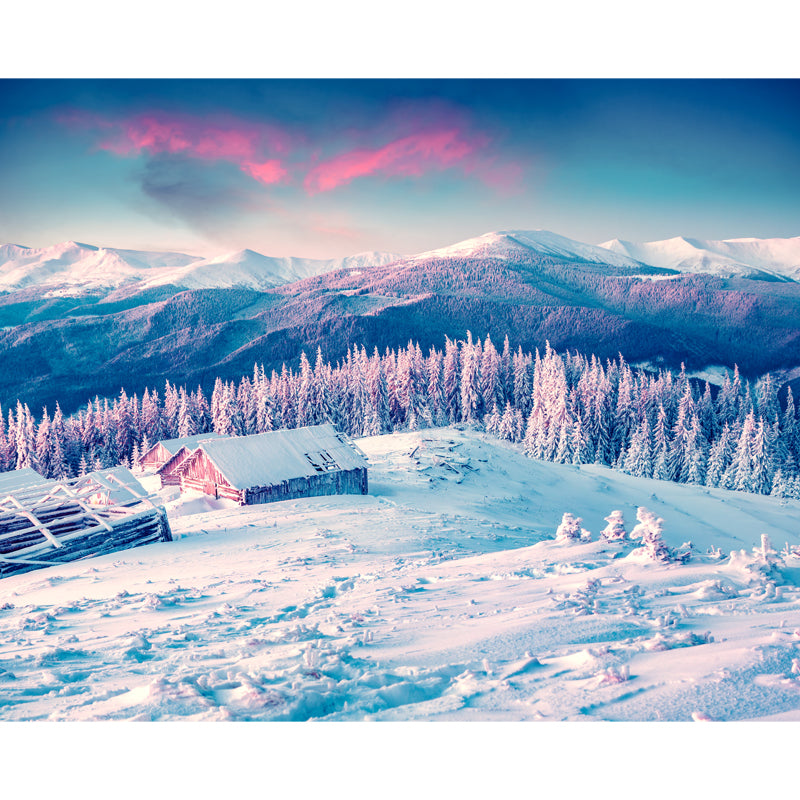 Scandinavian Snow Mountain Scenery Mural Blue Living Room Wall Art, Made to Measure